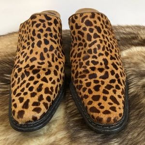 Matisse Leopard Cowhide Clogs Mule Slip On Boots Shoes Size 6 Tan Brown